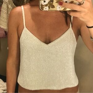 BHLDN Anthropologie Moyna Beaded Crop Top Tank Bridal Wedding White XS